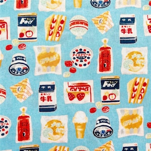 Japanese Snack Fabric Retro Food Fabric Cotton Cartoon Fabric Animation Fabric By the Half Yard