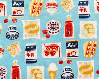 Japanese Snack Fabric Retro Food Fabric Cotton Cartoon Fabric Animation Fabric By the Half Yard