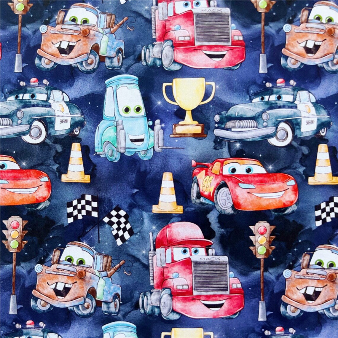 Cars Fabric Lightning Mcqueen Fabric Cotton Cartoon Fabric Etsy