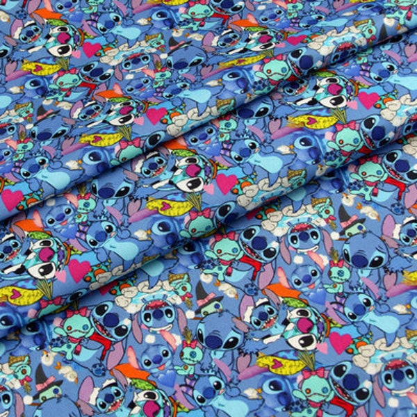 Stitch with Hearts Fabric Lilo et Stitch Fabric Disney Cotton Cartoon Fabric Couture Tissu Animation Tissu Par la demi-cour