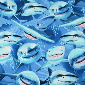 Haifisch Stoff Blau Haifisch Stoff Baumwolle Cartoon Stoff Nähen Stoff Halbe Meter