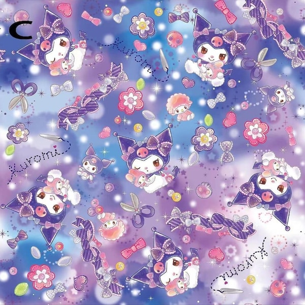 Tela de Sanrio Kuromi, tela de algodón con dibujos animados, tela para coser, tela de animación por media yarda