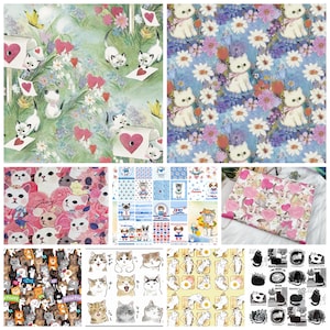 Cat Themed Fabric Kawaii Cat Print Fabric 100% Cotton Cartoon Fabric Sewing Fabric By the Half Yard