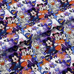 Disney&#39;s Mickey Minnie Mouse Fabric Halloween Fabric Disney Cotton Cartoon Fabric Sewing Fabric Animation Fabric By the Half Yard