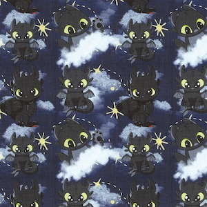 How to Train Your Dragon Fabric Night Fury Toothless Fabric Cotton Cartoon Fabric Animation Fabric By the Half Yard