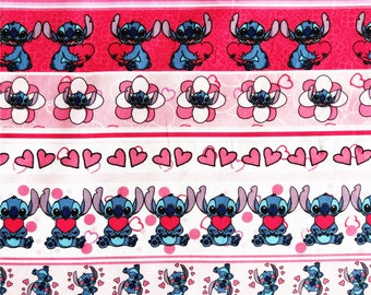 Stitch with Hearts Fabric Stitch and Angel Fabric Disney Cotton Cartoon Fabric Animation Fabric By the Half Yard