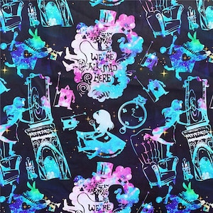 Alice in Wonderland Fabric Mad Hatter Fabric Cotton Cartoon Fabric Animation Fabric By the Half Yard