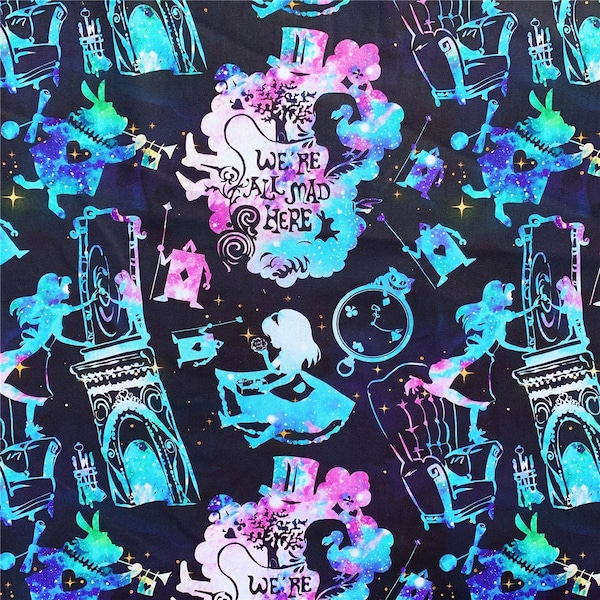 Alice in Wonderland Fabric Mad Hatter Fabric Cotton Cartoon Fabric Animation Fabric By the Half Yard