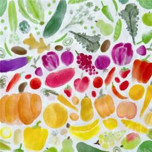 Tela de acuarela con frutas y verduras, tela de algodón con dibujos animados por media yarda