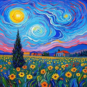Starry Night Van Gogh Fabric 28" × 28" 100% Cotton Cartoon Fabric Panel