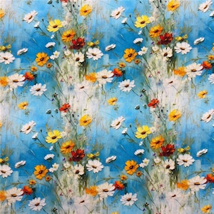 Floral Oil Painting Fabric Cotton Cartoon Fabric Animation Fabric By the Half Yard