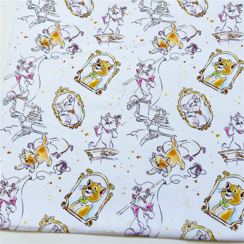 Marie Cat Fabric Cartoon Aristocats Pink White-furred Kitten Fabric ...