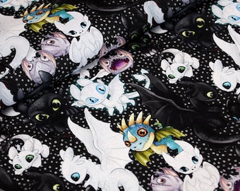 How to Train Your Dragon Fabric Night Fury Toothless Fabric Cotton Cartoon Fabric Animation Fabric By the Half Yard