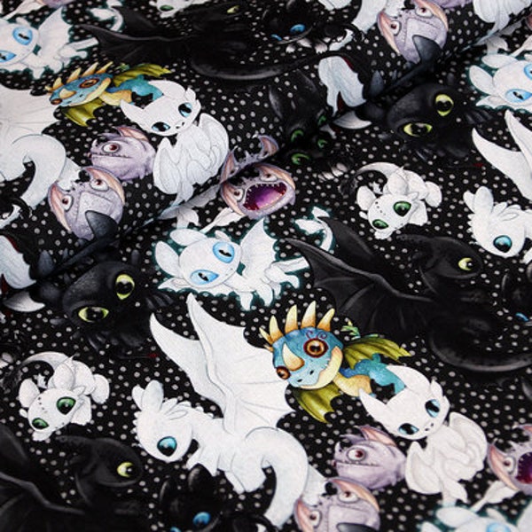 How to Train Your Dragon Fabric Night Fury Toothless Fabric Cotton Cartoon Fabric Animation Fabric By the Half Yard