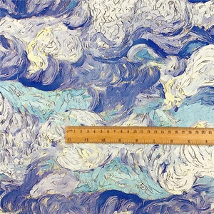 Tela de Van Gogh de noche estrellada, tela de algodón con dibujos animados, tela de animación por media yarda