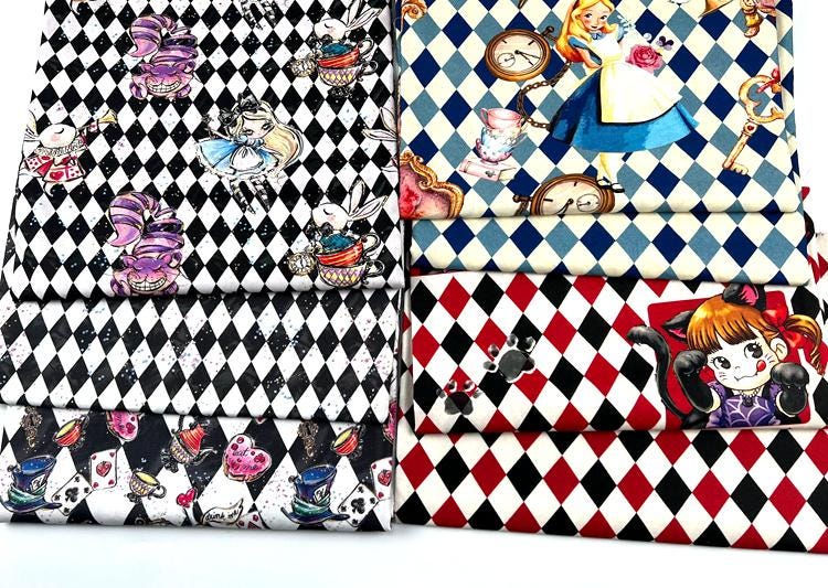 Coupon De Tissu Coton Enfant Alice Au Pays Des Merveilles - Dimensions 50 X 79 Cm - Multicolore - Neuf - Fait En France