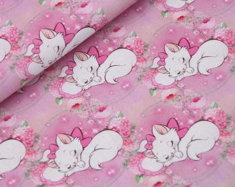Marie Cat Fabric Cartoon Aristocats Pink White-Furred Kitten Fabric Cotton Cartoon Fabric Sewing Fabric Animation Fabric By the Half Yard