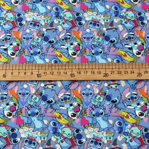 Stitch with Hearts Fabric Lilo and Stitch Fabric Disney Cotton Cartoon Fabric Sewing Fabric Animation Fabric By the Half Yard image 3