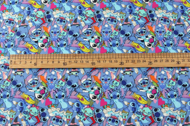Stitch with Hearts Fabric Lilo and Stitch Fabric Disney Cotton Cartoon Fabric Sewing Fabric Animation Fabric By the Half Yard image 3