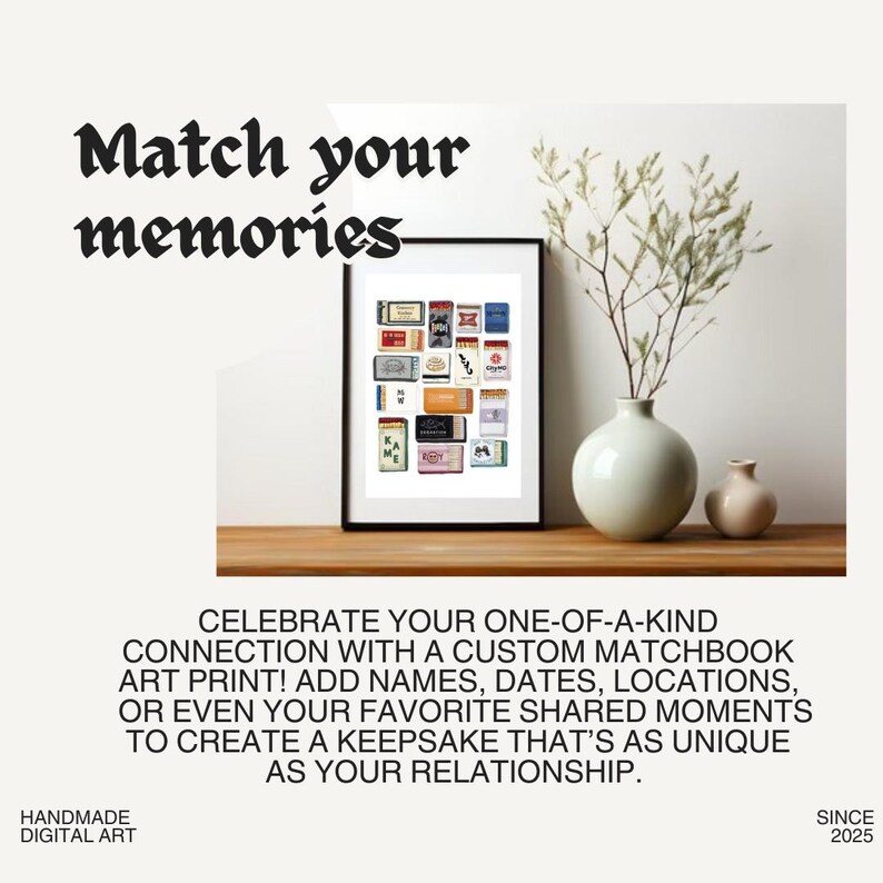 Custom Hand-drawn Matchbook Digital Prints Personalized Artwork, Unique ...