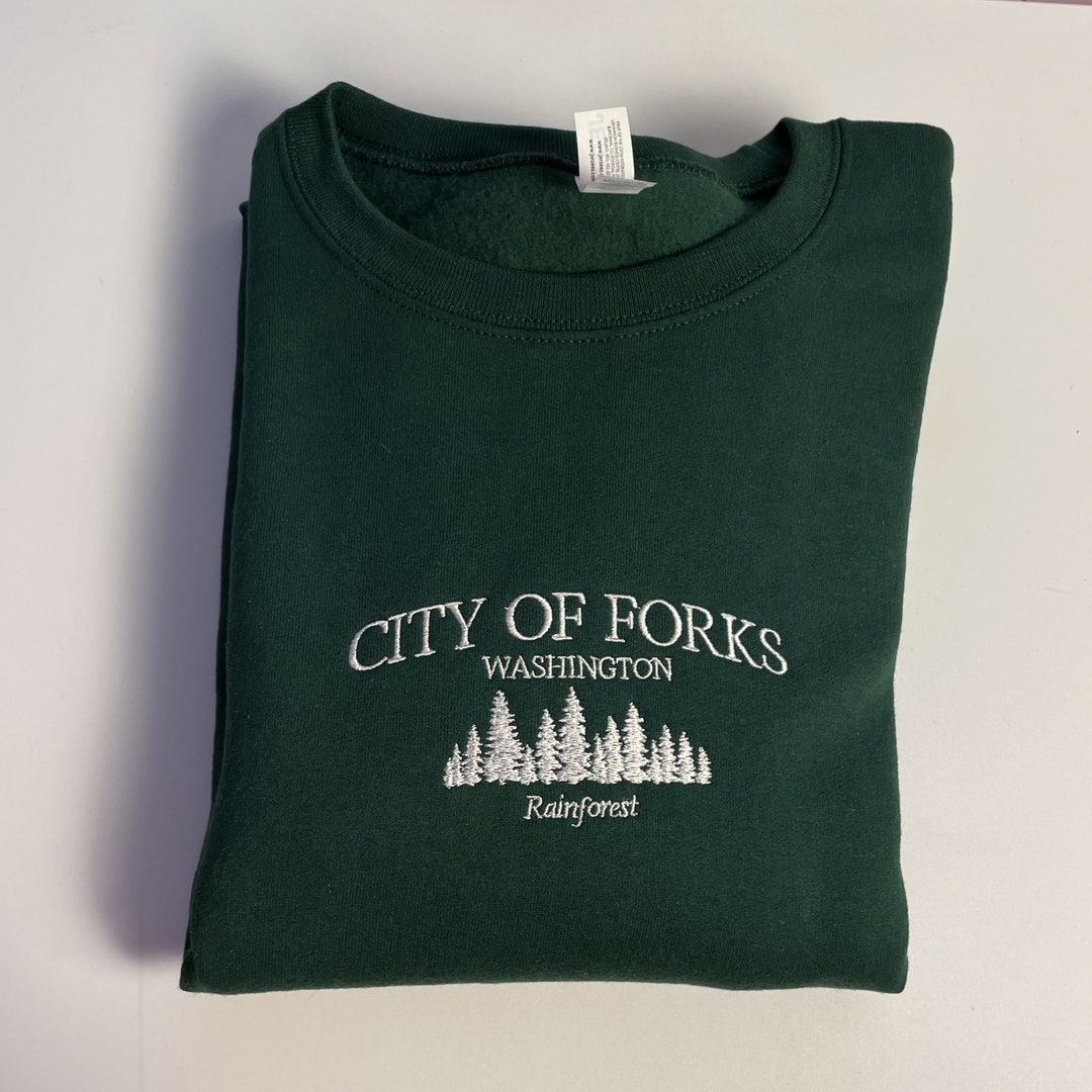 Forks Washington Embroidered Crewneck Sweatshirt Twilight Cullen Edward