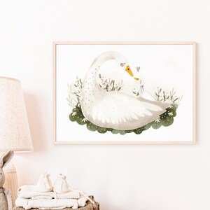 Schwan Familie Illustration, Aquarell Kunstdruck, A5 & 5x7 Zoll, Print, Kinderzimmer, Affirmation, Mama und Kind