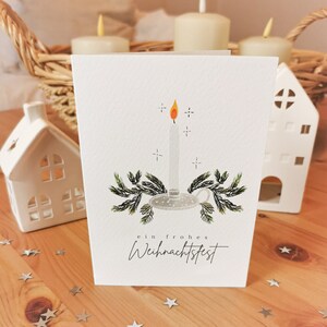 Weihnachtskarte, A6 (gefaltet) "Kerze mit Tannenzweig" Klappkarte mit Umschlag, Handgefertigt, Weihnachten