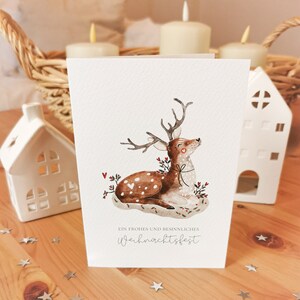 Weihnachtskarte, A6 (gefaltet) "kleines Reh" Klappkarte mit Umschlag, Handgefertigt, Weihnachten