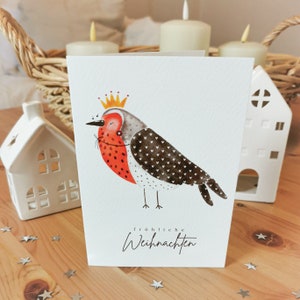 Weihnachtskarte, A6 (gefaltet) "Rotkehlchen" Klappkarte mit Umschlag, Handgefertigt, Weihnachten