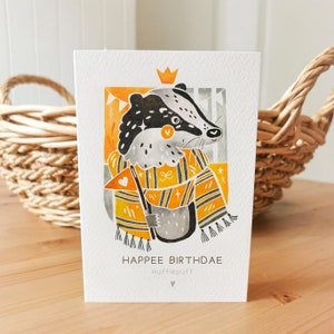 Geburtstagskarte A6 (gefaltet) "Hufflepuff" Klappkarte mit Umschlag, Harry Potter, Geburtstag, Harry Potter Karte