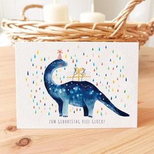Geburtstagskarte A6 (gefaltet) "Dinosaurier" Klappkarte mit Umschlag, Aquarell, Glückwunsch, Karte für Dino-Fans (Handmade)