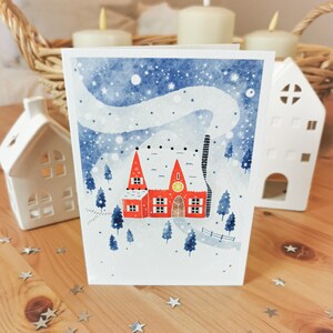 Weihnachtskarte, A6 (gefaltet) "Winterhaus" Klappkarte mit Umschlag, Handgefertigt, Weihnachten