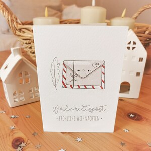 Weihnachtskarte, A6 (gefaltet) "Weihnachtspost" Klappkarte mit Umschlag, Handgefertigt, Weihnachten