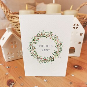 Weihnachtskarte, A6 (gefaltet) "Kranz Frohes Fest " Klappkarte mit Umschlag, Handgefertigt, Weihnachten