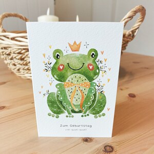 Geburtstagskarte A6 (gefaltet) "Frosch" Zum Geburtstag viel quak-quak!, Klappkarte mit Umschlag, Aquarell, Glückwunsch, Geburtstag, Kinde