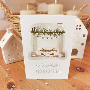 Weihnachtskarte, A6 (gefaltet) "Weihnachtskamin" Klappkarte mit Umschlag, Handgefertigt, Weihnachten