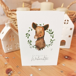 Weihnachtskarte, A6 (gefaltet) "Hirsch" Klappkarte mit Umschlag, Handgefertigt, Weihnachten