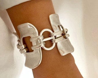 Bracciale con polsino avvolgente grosso d'argento, bracciale a maglie d'argento, bracciale personalizzato con polsino d'argento, braccialetto Big Statement, regalo per lei, regalo per la mamma