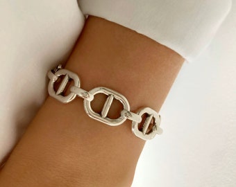 Statement Chunky Silver Bracelet, Link Bracelet, Silver Toggle Bracelet, birthday gift, Original Bracelet, Gift for her