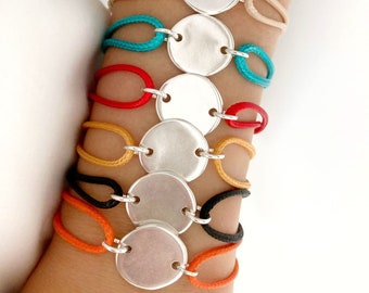 Silver cord bracelet, Adjustable bracelet, Piece bracelet, Summer bracelet, Orange Bracelet, Turquoise bracelet, beige bracelet,red bracelet