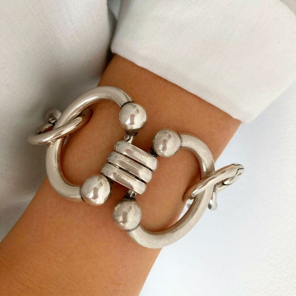 Antique Silver Heavy Chain Bracelet Etsy