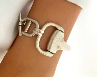 Pulseira de prata antiga, pulseira de prata, pulseira de elos de prata, pulseira de punho de prata, pulseira chique