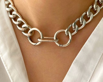 Silver Large Lightweight Chunky Necklace, Aluminum chain necklace, Silver curb chain, Silver Choker necklace, birthday gift for her,