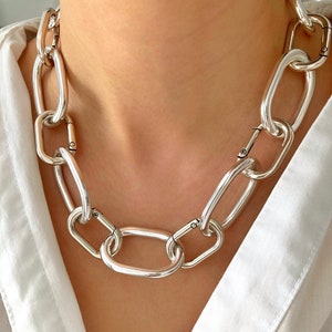 Antik silver tung choker halsband, massivt personligt halsband, silverlänkhalsband, present till henne