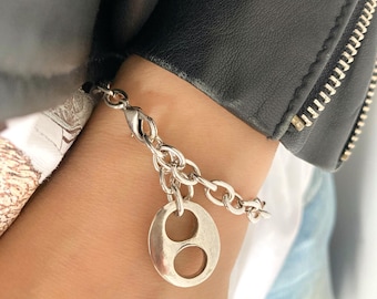 Silver Coffee Bean Bracelet, Handmade Minimalist Jewelry, Dainty
