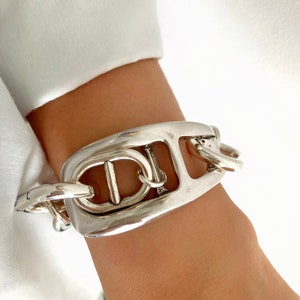 Antique Silver Chunky Personalized bracelet, Silver Wrap Statement Brutalist Bracelet, Link Bracelet, Silver Bold Bracelet, Gift for her image 5