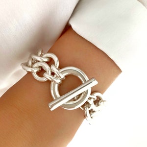 Silver Bracelet,Large Heavy MultiChain Bracelet,Silver Bracelet,Statement Toggle Bracelet, Chain Link Bracelet,Gift for her