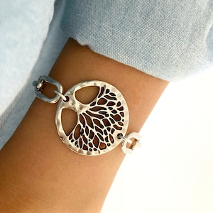 Zilveren armband, levensboom zilveren armband, grote schakelarmband, zilveren schakelarmband, dikke zilveren armband, armband, cadeau voor haar