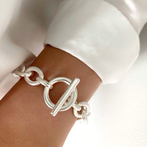 Bracciale con catena spessa in argento, bracciale con catena pesante, bracciale in argento, bracciale audace e appariscente, bracciale appariscente, regalo per lei