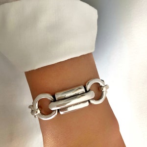 Antique Silver Statement Lightweight Link Bracelet, Chunky Bold Bracelet, Gift for her, Womens gift